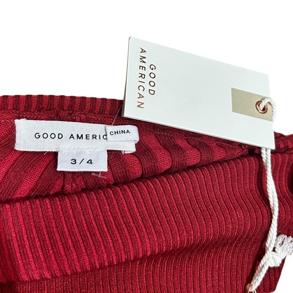 GOOD AMERICAN Sz L/XL 3/4 Dress Angled Rib Mock Halter Midi Burgundy New - Picture 5 of 10